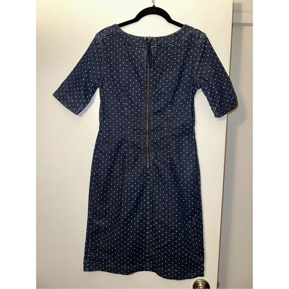 Boden Womens Rhea Denim Polka Dot Sheath Dress Size 2 EUC - Picture 5 of 12